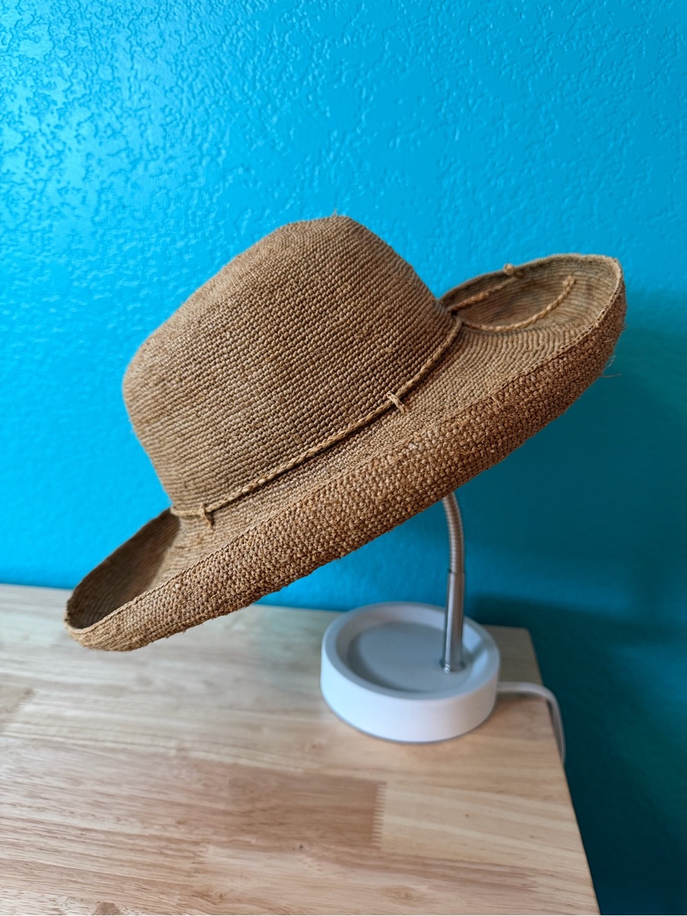 Madagascar Hat Company Handmade Crochet Straw Hat in Light Mocha, Size L